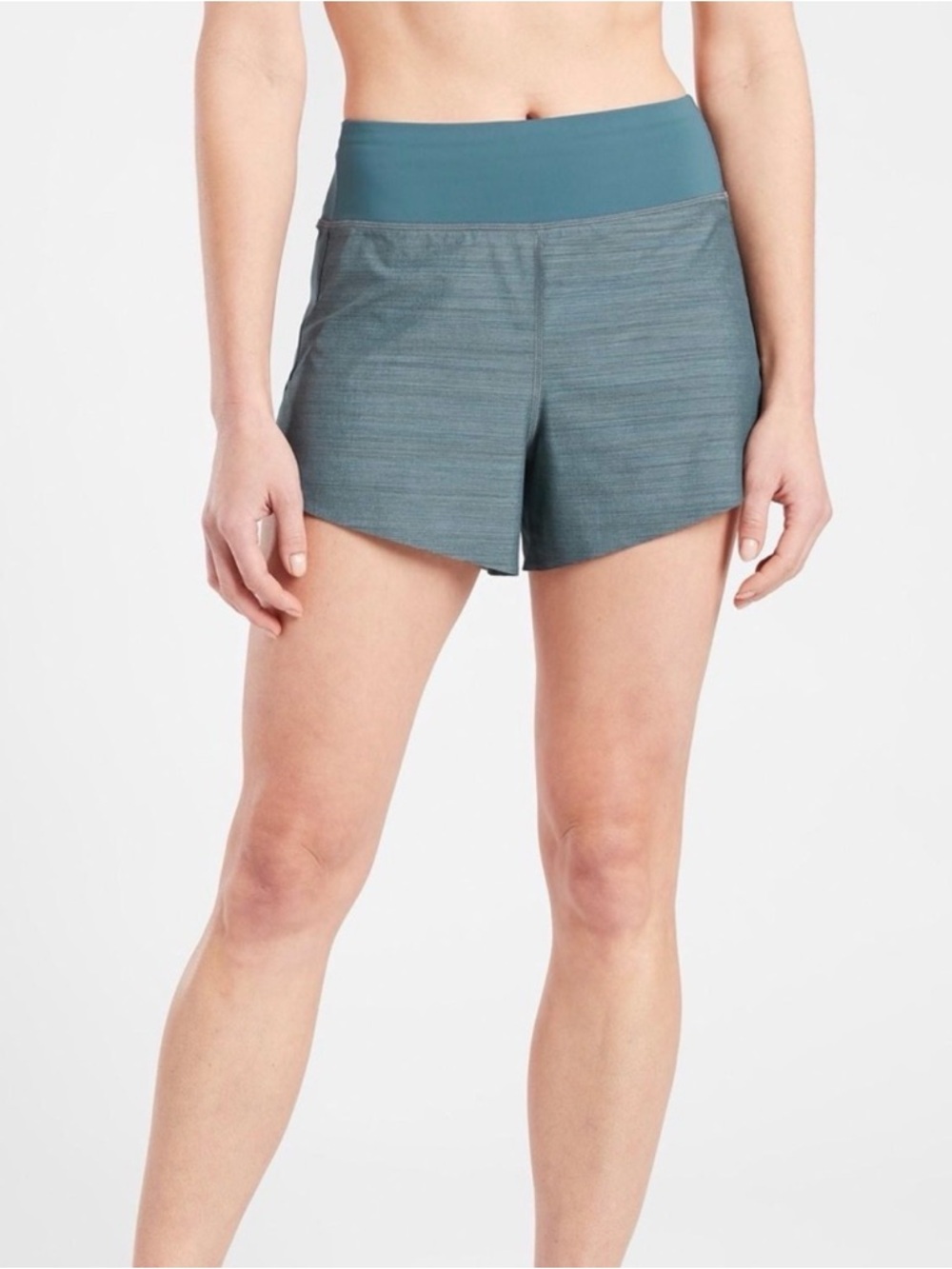 Athleta Run With It Textured 3.5” Teal Shorts